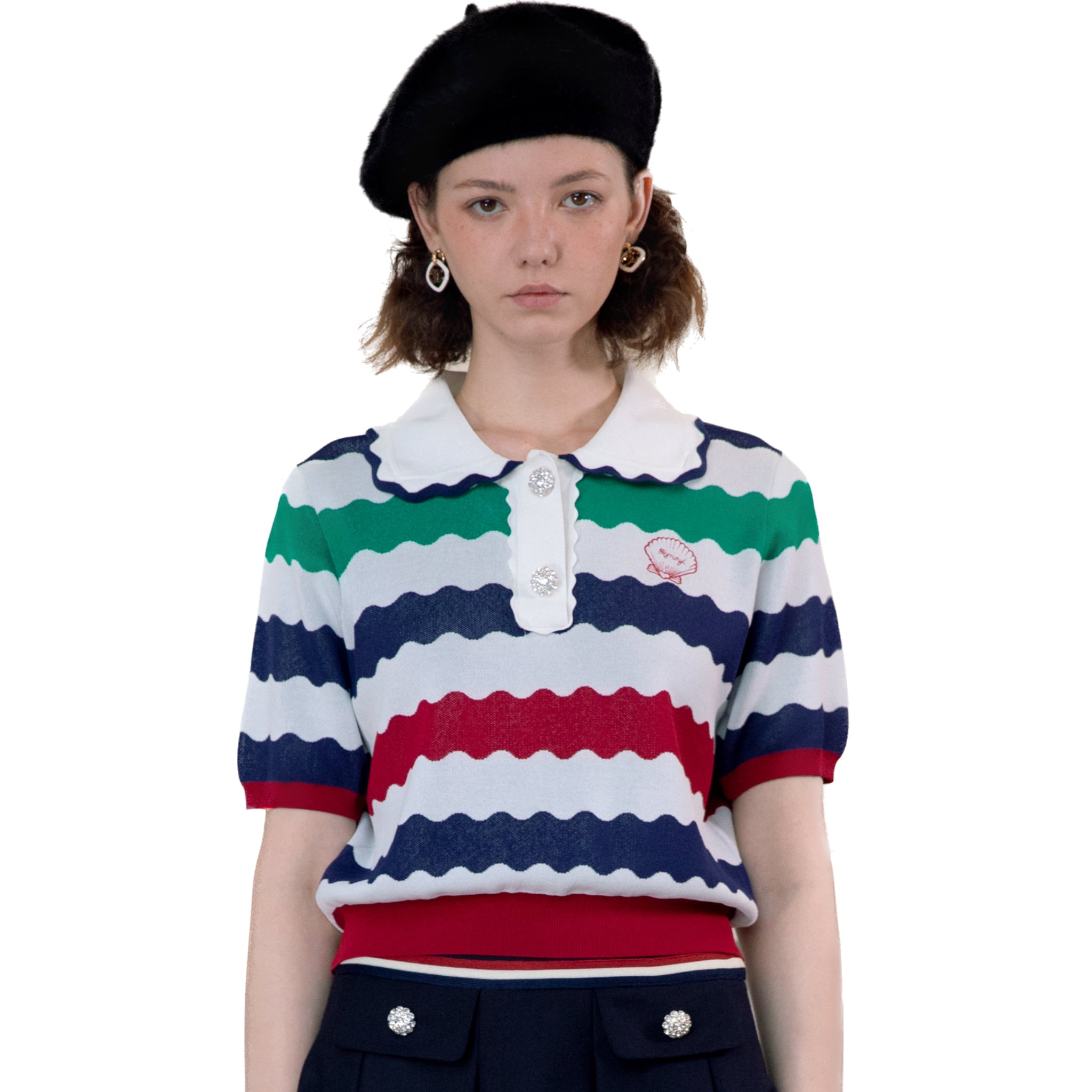 RYRANYI Shell Print Striped Polo T-shirt | MADA IN CHINA