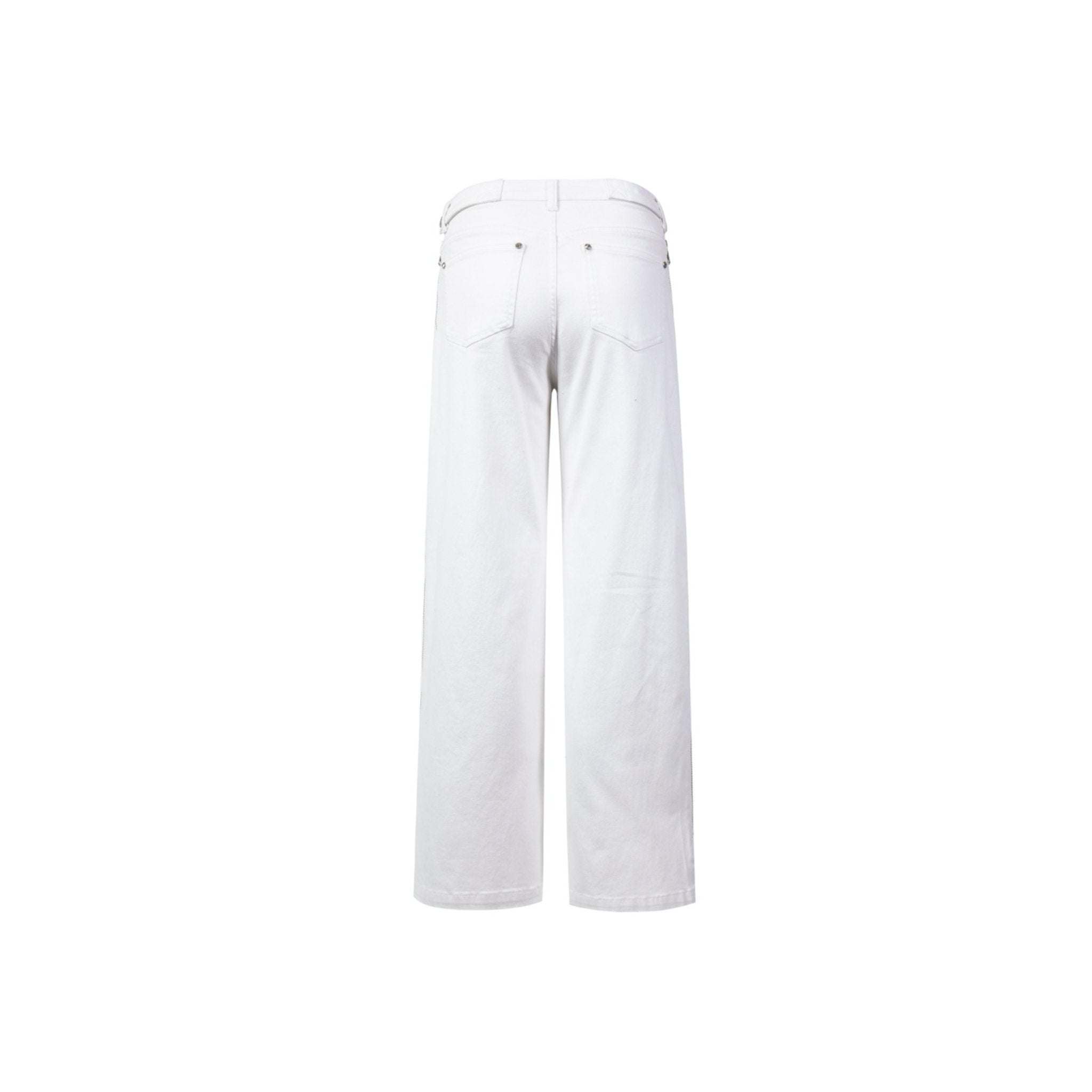 13 DE MARZO Side Zipper Rhinestone Jeans White | MADA IN CHINA