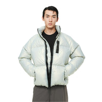 UNAWARES Silver Green Horn sleeve Contrast Patchwork Down Jacket | MADA IN CHINA
