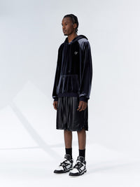 GALLIANO LANDOR Silvery Velvet Hoodie With Logo Embroidery | MADA IN CHINA