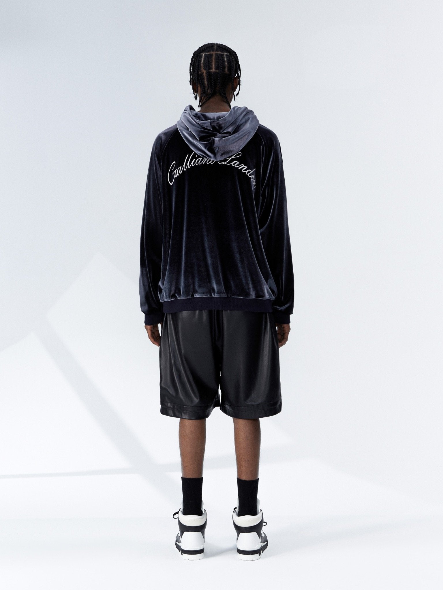 GALLIANO LANDOR Silvery Velvet Hoodie With Logo Embroidery | MADA IN CHINA