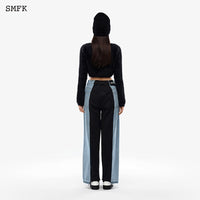 SMFK Skater Deconstructed Wide Leg Jeans Blue and Black | MADA IN CHINA