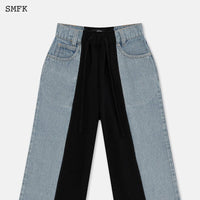 SMFK Skater Deconstructed Wide Leg Jeans Blue and Black | MADA IN CHINA