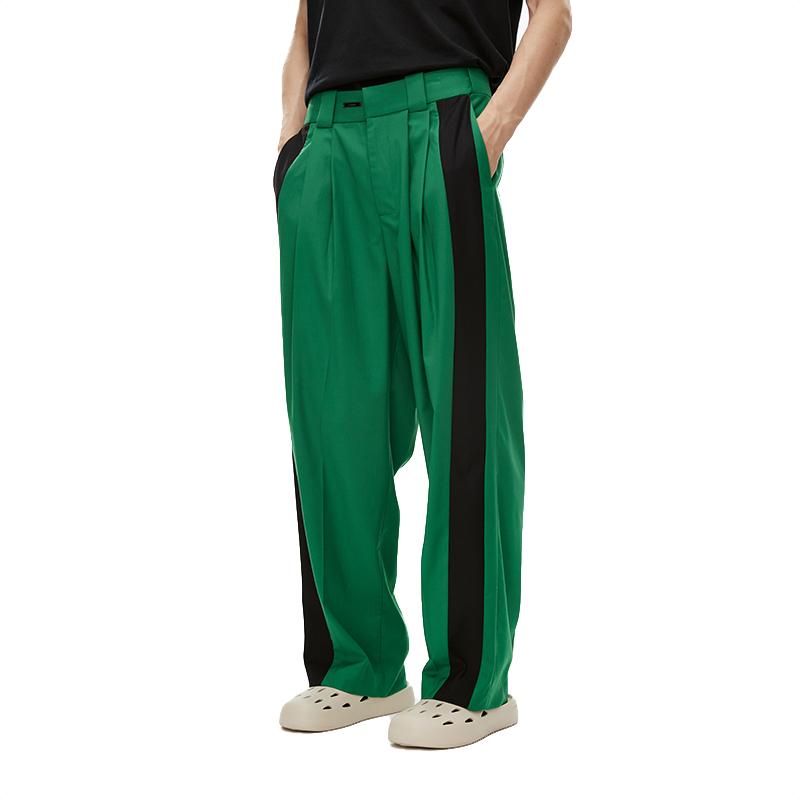 Unawares Stitching Color Mosaic Loose Long Trousers Green | MADA IN CHINA