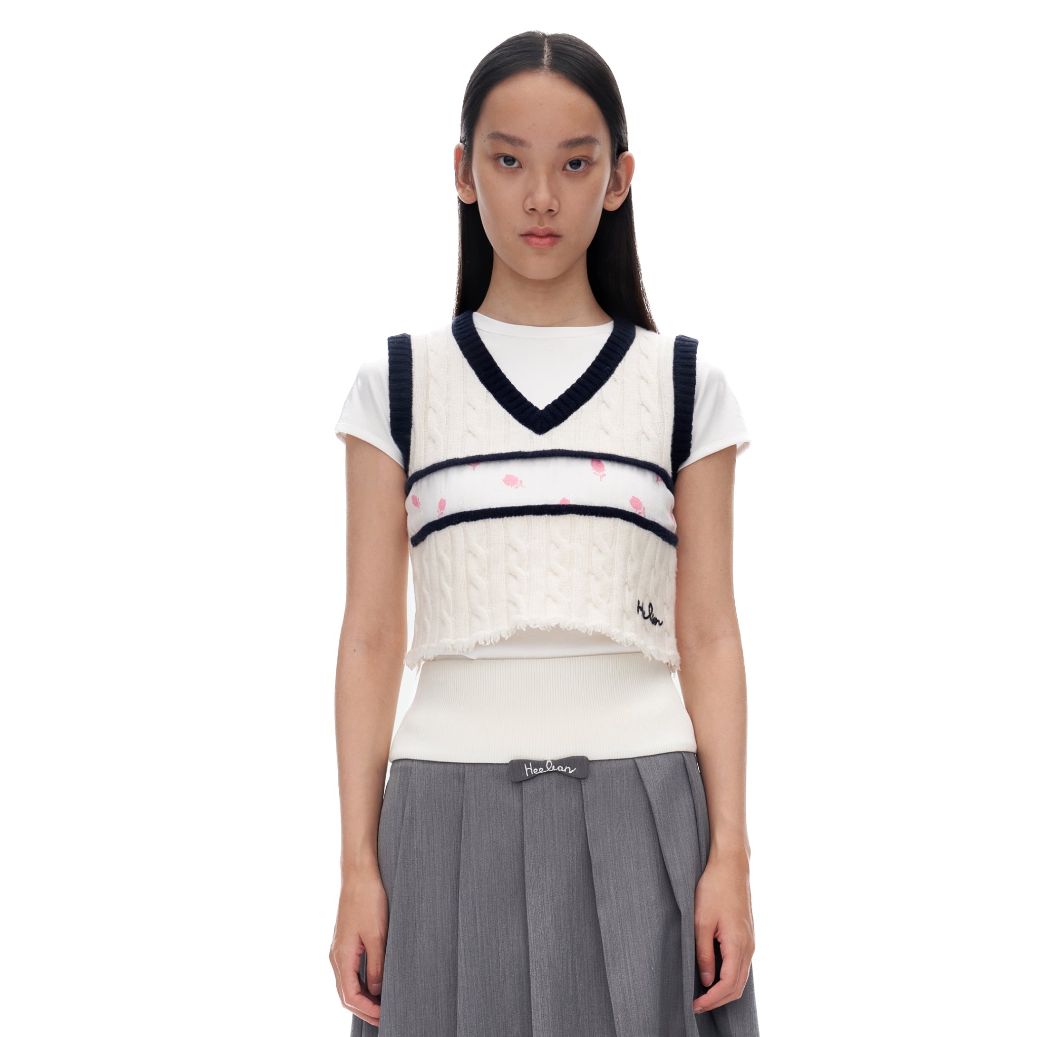 HERLIAN Strawberry Cable Knit V-neck Vest | MADA IN CHINA
