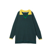 MEDIUM WELL Stripe Clash Knit Polo Shirt Brown Green | MADA IN CHINA