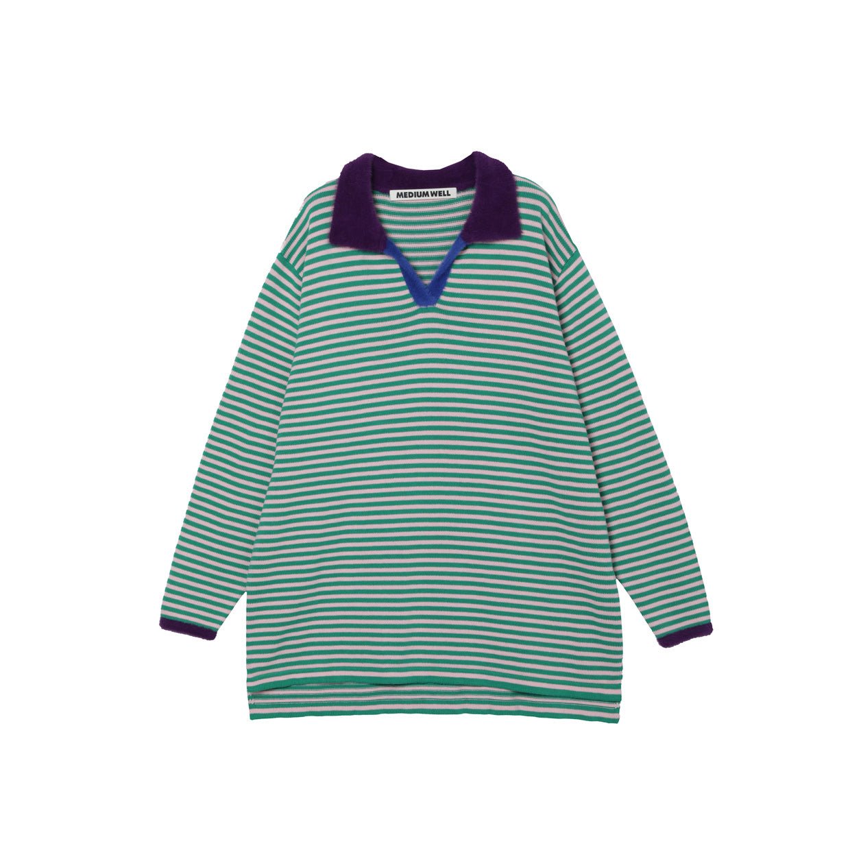MEDIUM WELL Stripe Clash Knit Polo Shirt Green | MADA IN CHINA