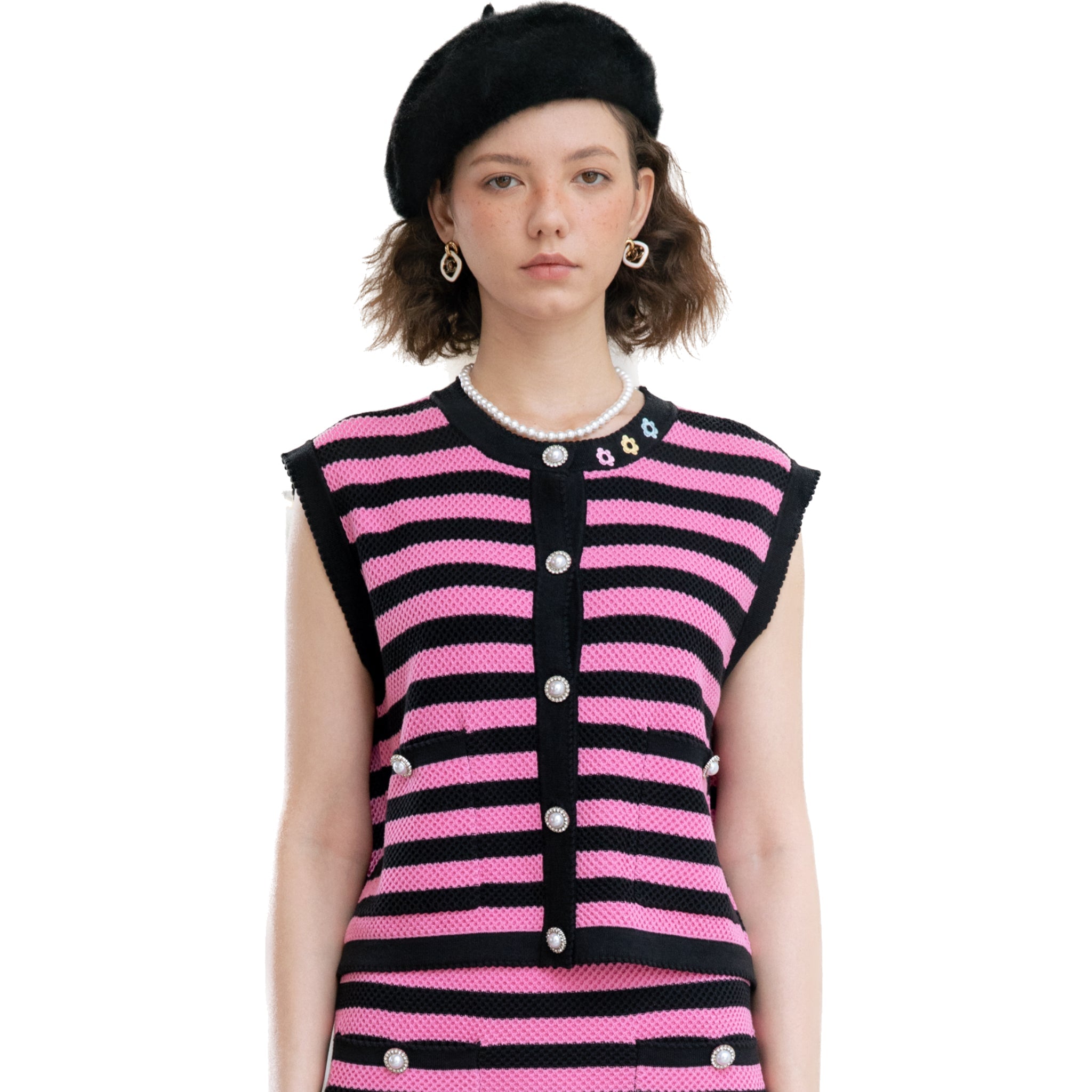 RYRANYI Striped Vest In Pink And Black | MADA IN CHINA