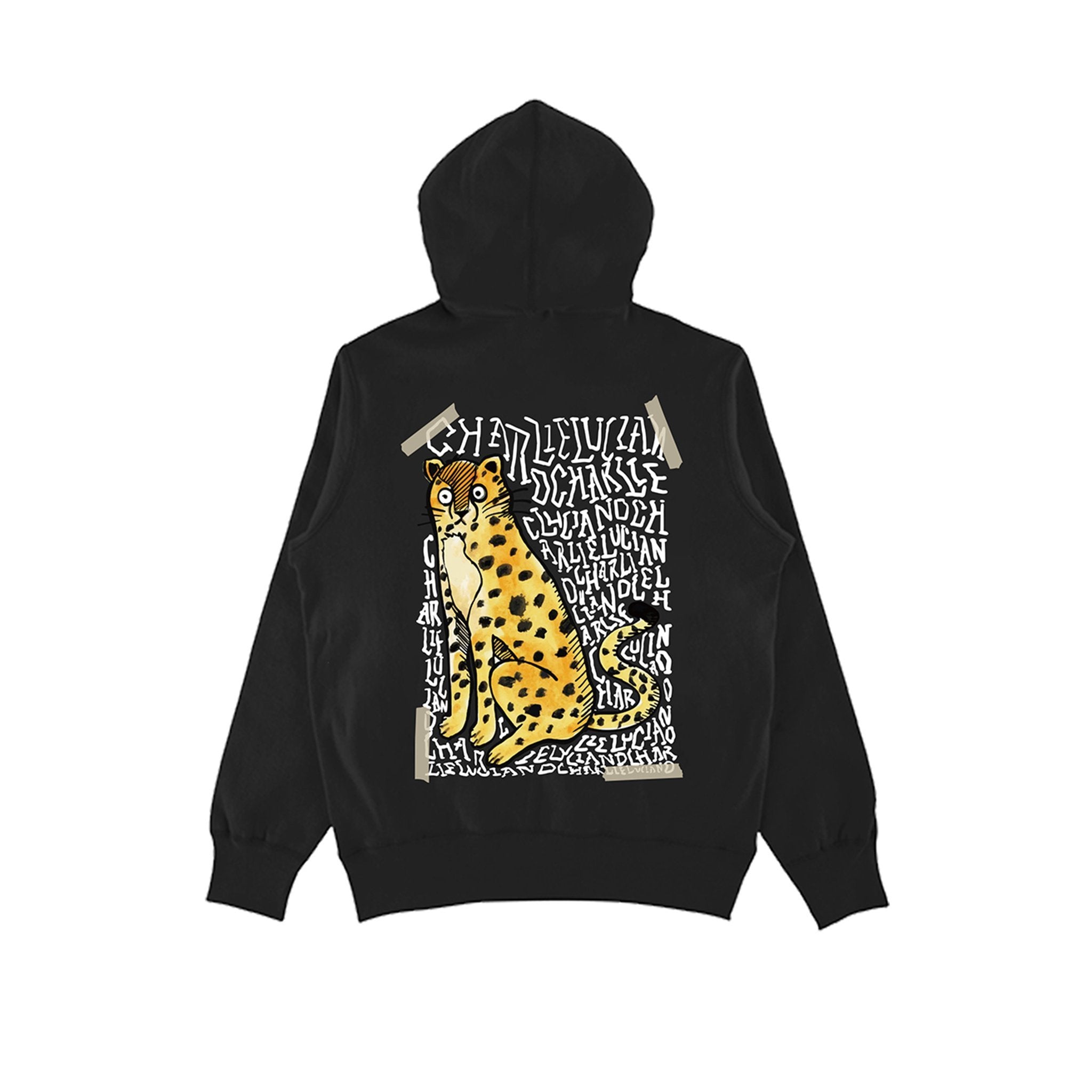 CHARLIE LUCIANO Tape Leopard Logo Hoodie Black | MADA IN CHINA