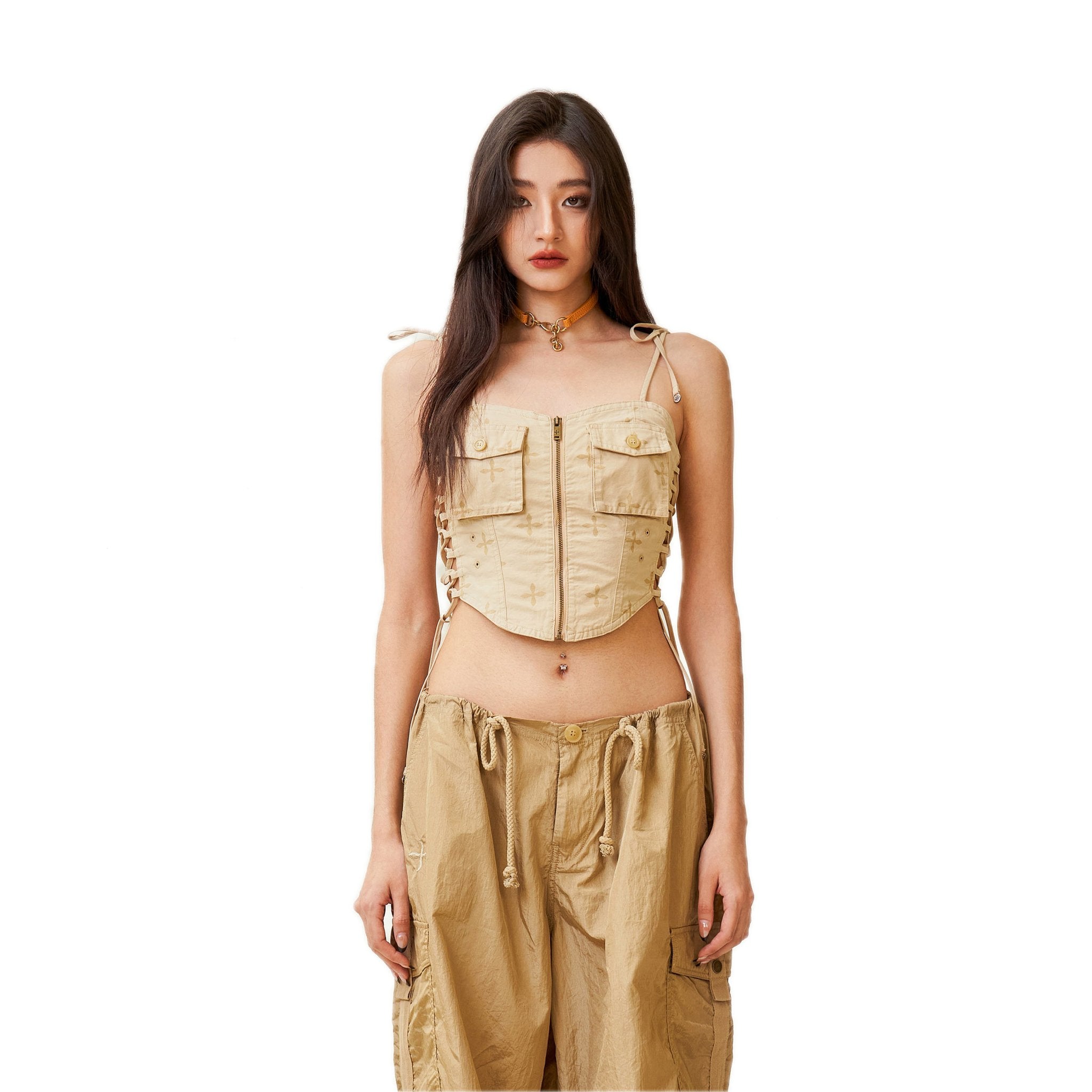 SMFK Temple Garden Paratrooper Cropped Top In Nude | MADA IN CHINA