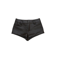 ilEWUOY Textured Faux Leather Mini Shorts in Brown | MADA IN CHINA