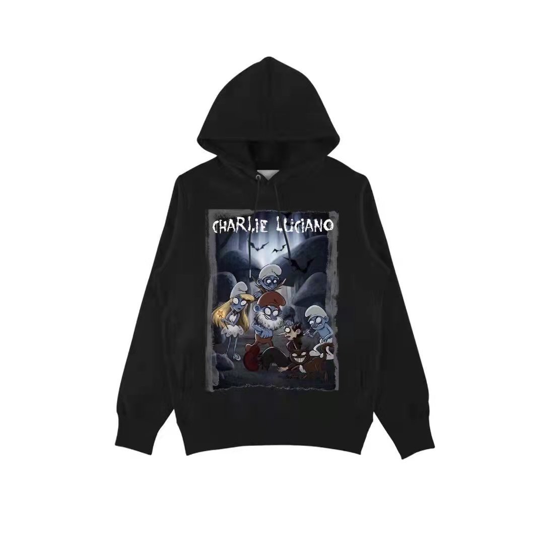 CHARLIE LUCIANO The Smurfs Print Hoodie Black | MADA IN CHINA