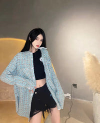 CHARLIE LUCIANO Tweed Overshirt Light Blue | MADA IN CHINA