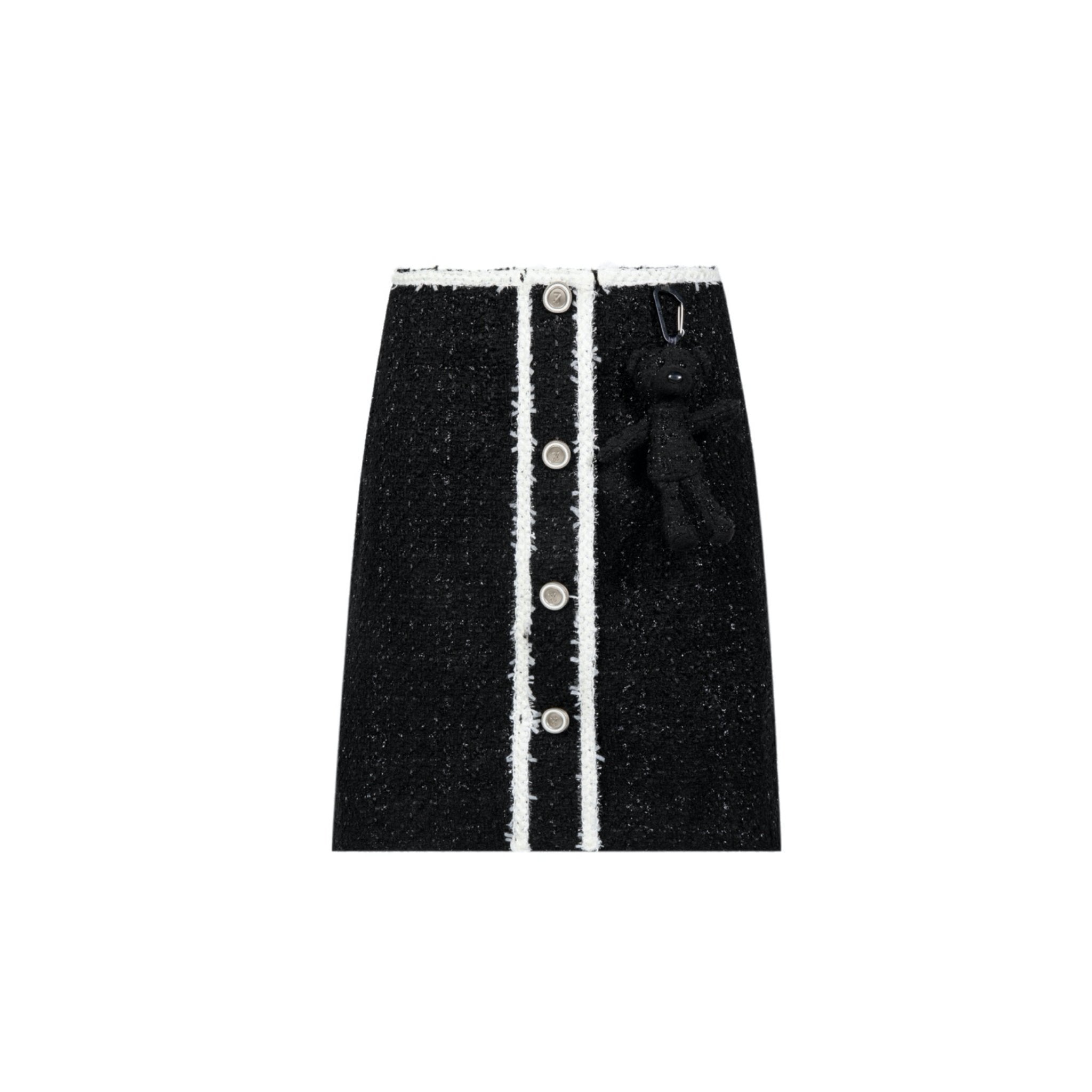 13 DE MARZO Tweed Palda Bear Package Hip Skirt Black | MADA IN CHINA