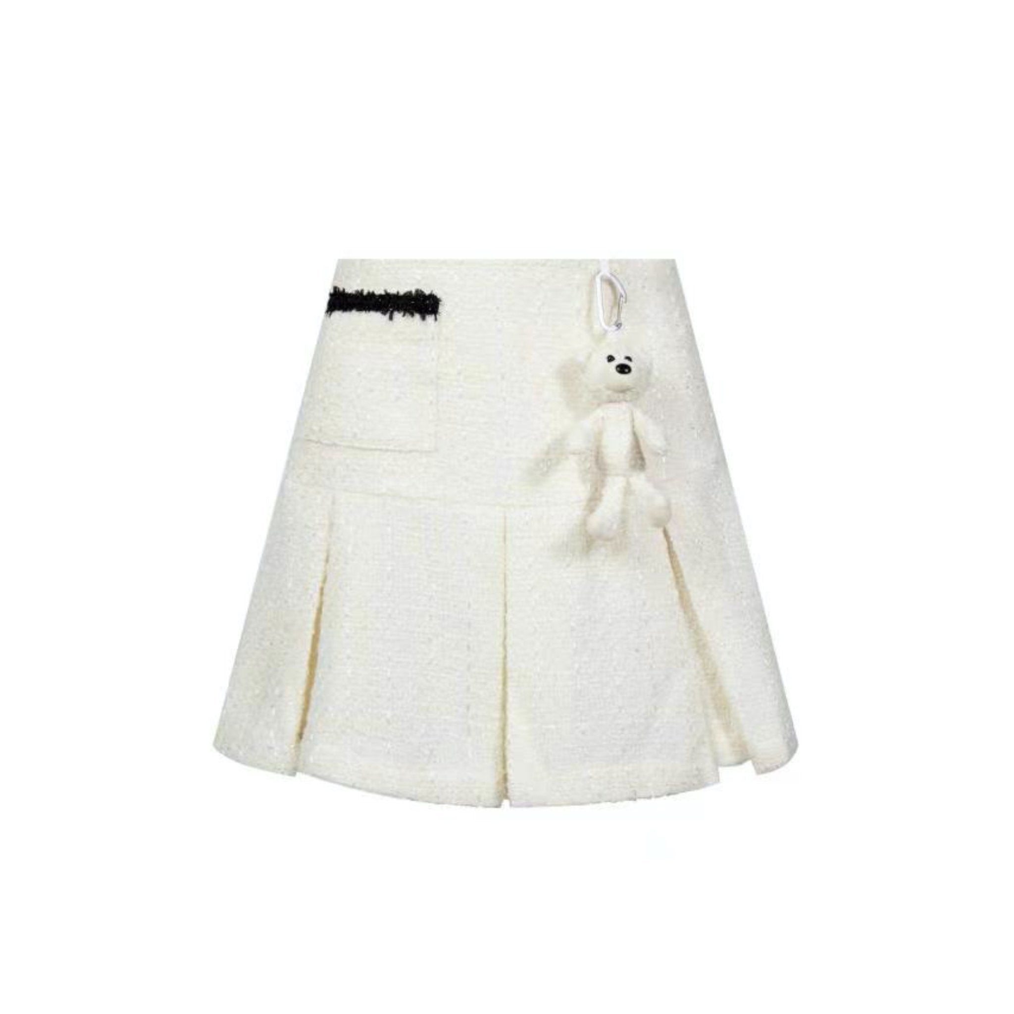 13 DE MARZO Tweed Palda Bear Sivided Skirt White | MADA IN CHINA