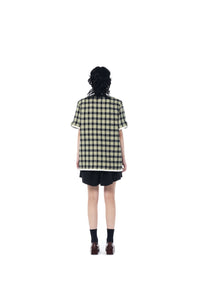 ICE DUST V Neck Stitched Dress Green Checkered | MADA IN CHINA