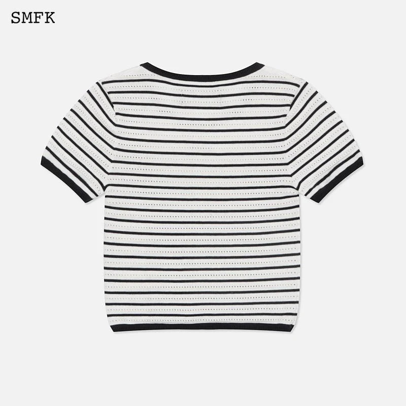 SMFK Vintage School Striped Knit Tee White | MADA IN CHINA