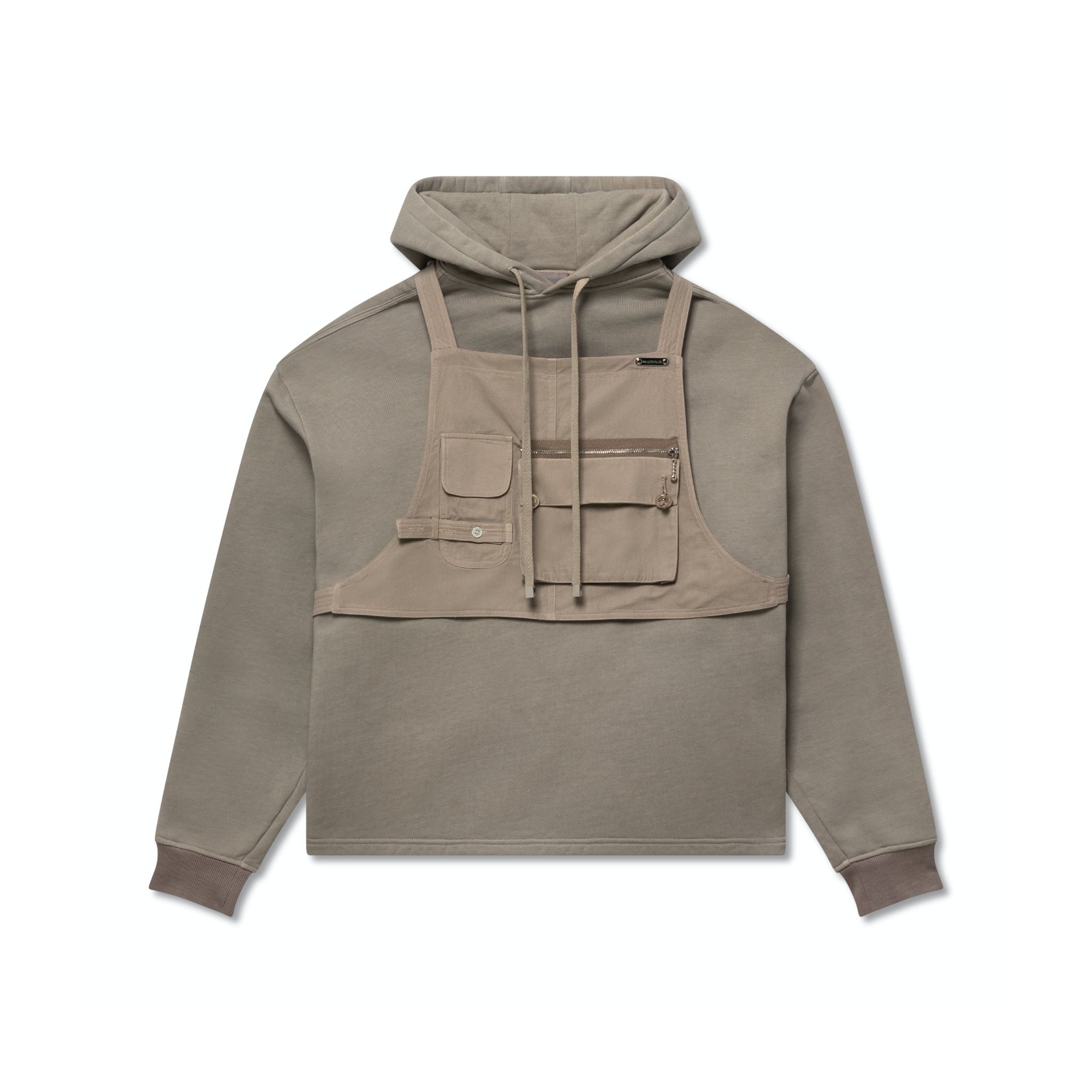 Private Policy Warm Grey Pocket Vest Harness Hoodie | MADA IN CHINA