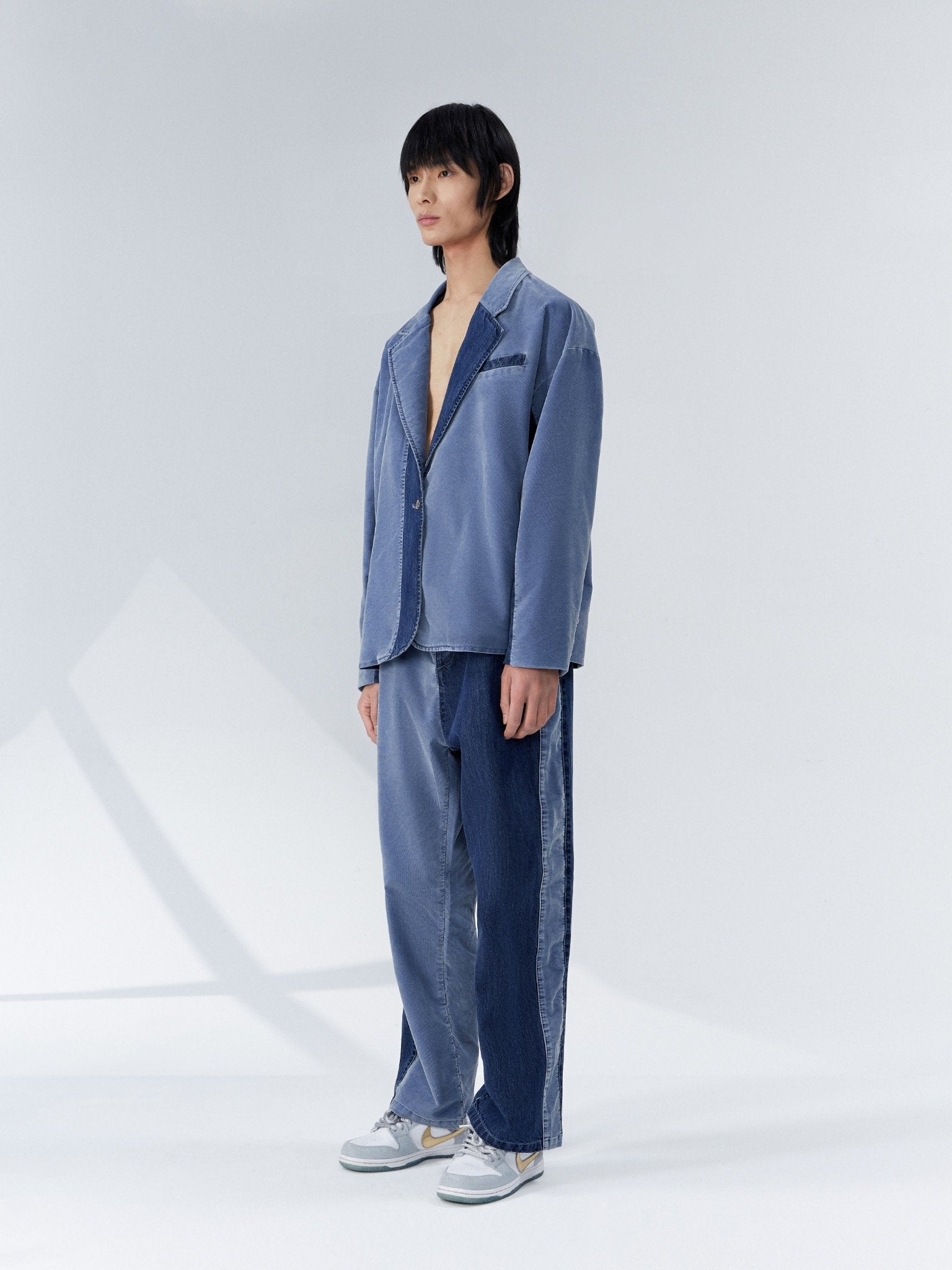 GALLIANO LANDOR Wash Denim Patchwork Corduroy Suit Jacket | MADA IN CHINA