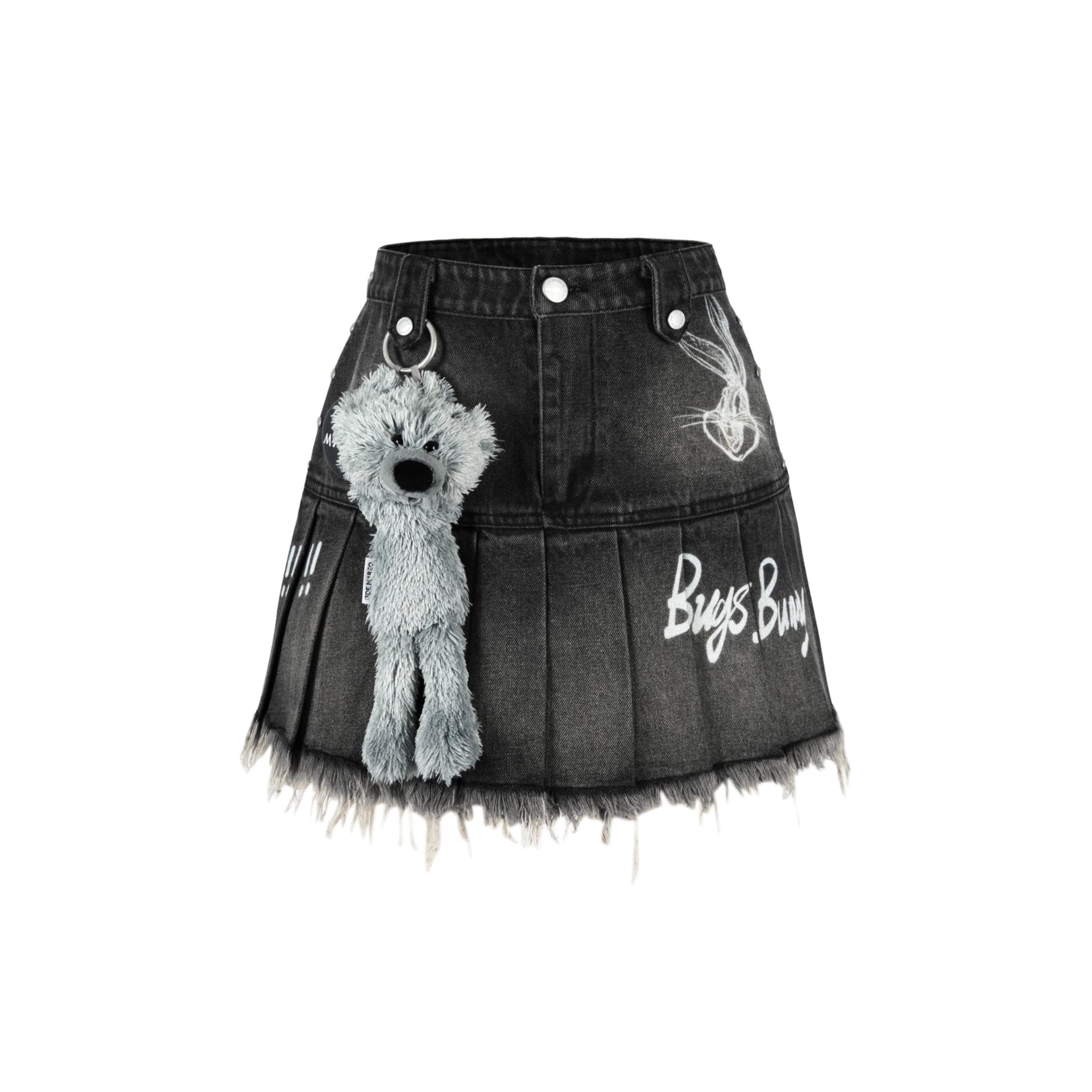 13DE MARZO Washed Black Bugs Bunny Denim Skirt | MADA IN CHINA