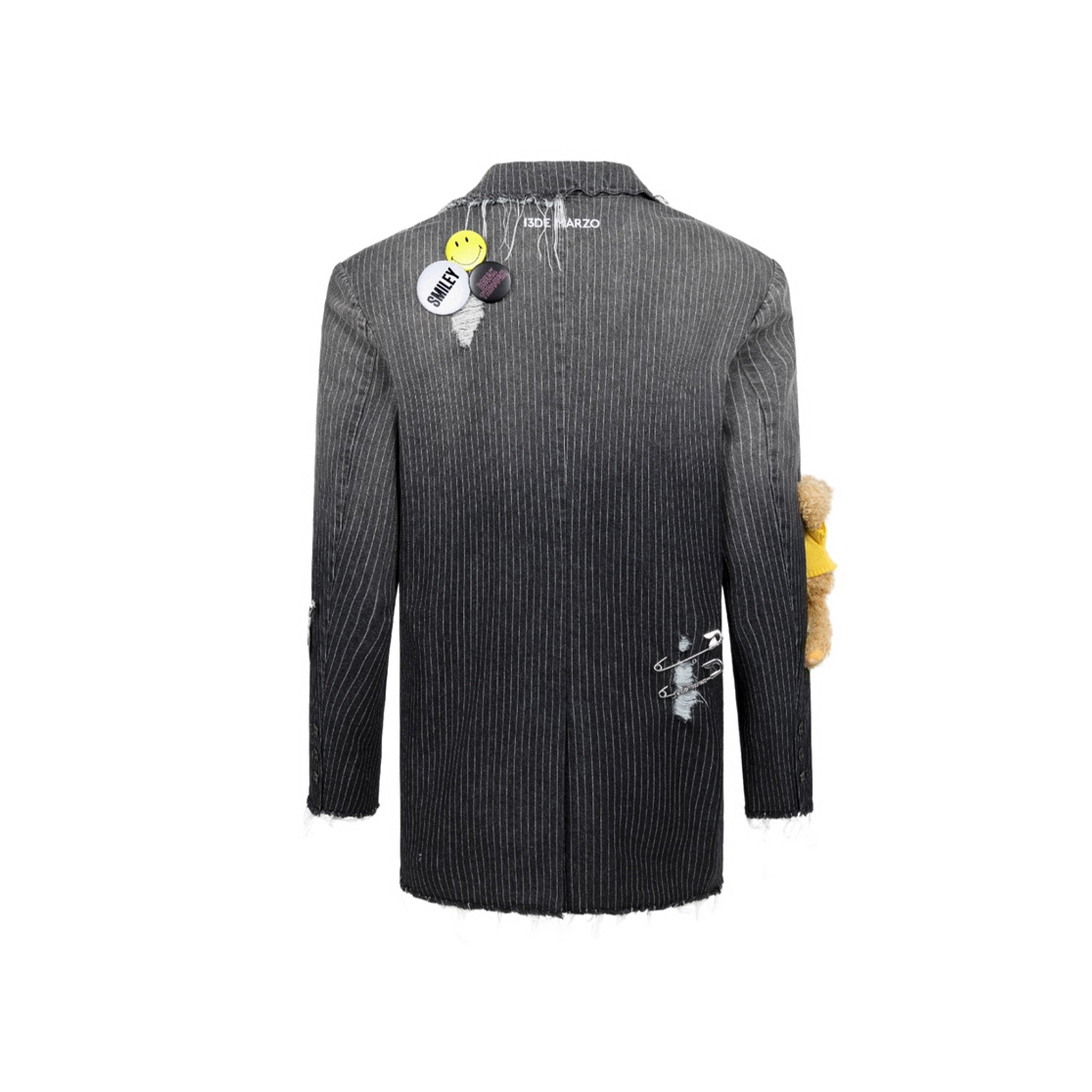13DE MARZO x Smiley Washed Gradient Broken Suit Washed Black | MADA IN CHINA