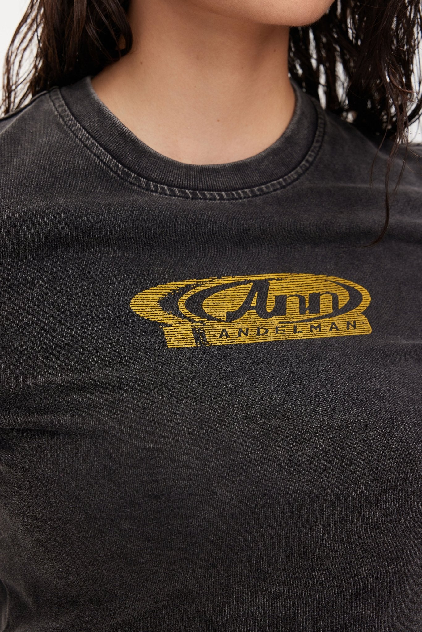 ANN ANDELMAN Washed Grey Logo Round-Neck Short Sleeve T-shirt | MADA IN CHINA