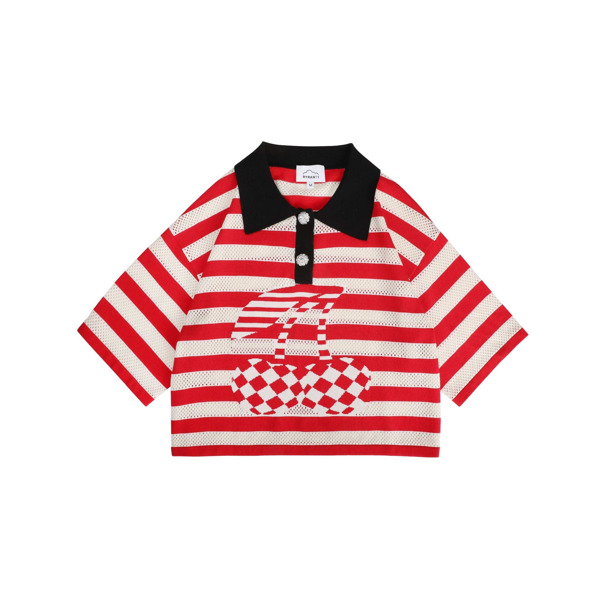 RYRANYI White And Red Checkered Cherry Polo Shirt | MADA IN CHINA