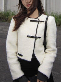 Alexia Sandra White Asymmetrical Lambswool Jacket | MADA IN CHINA