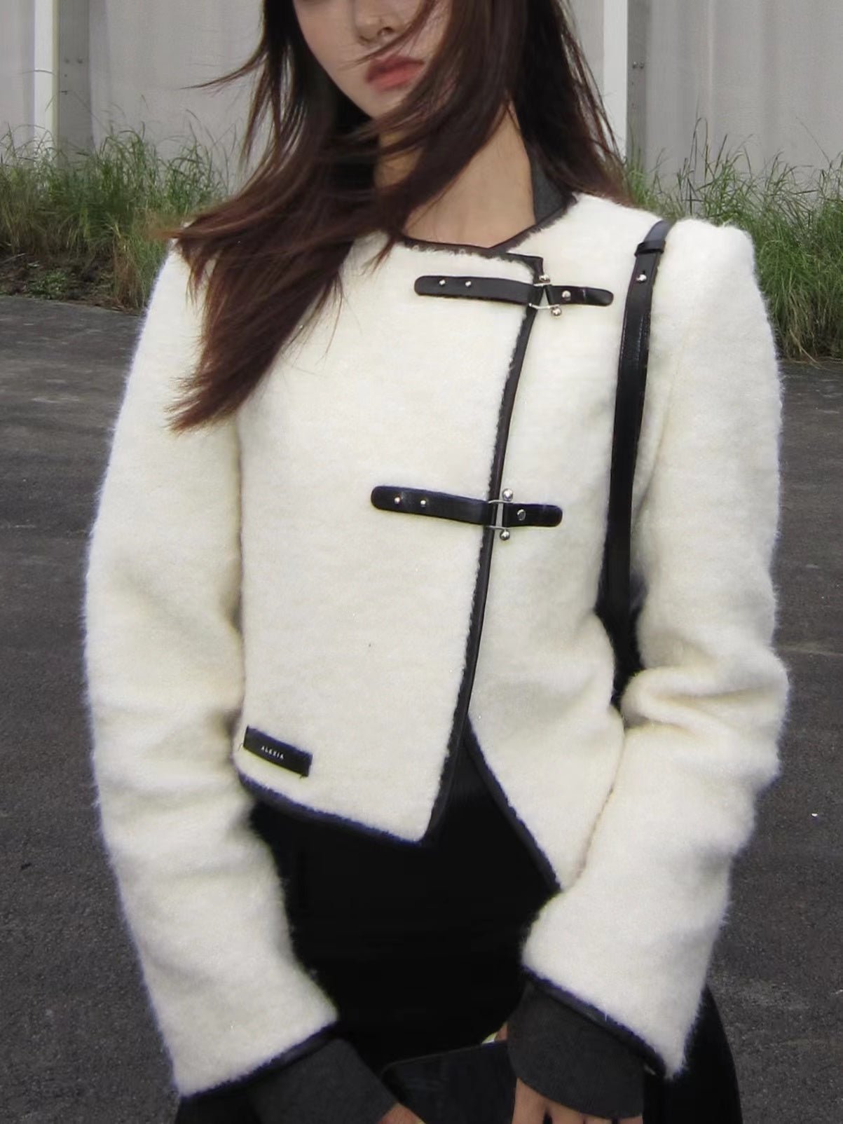 Alexia Sandra White Asymmetrical Lambswool Jacket | MADA IN CHINA
