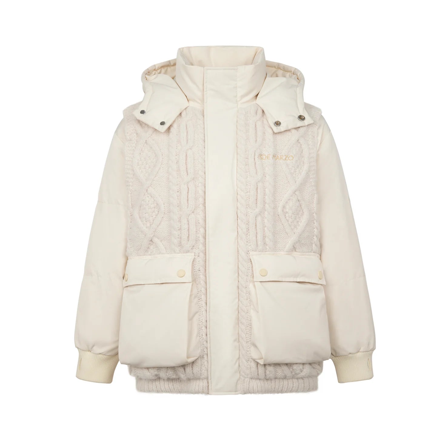13DE MARZO White Bear Weave Knit Patch Down Jacket | MADA IN CHINA