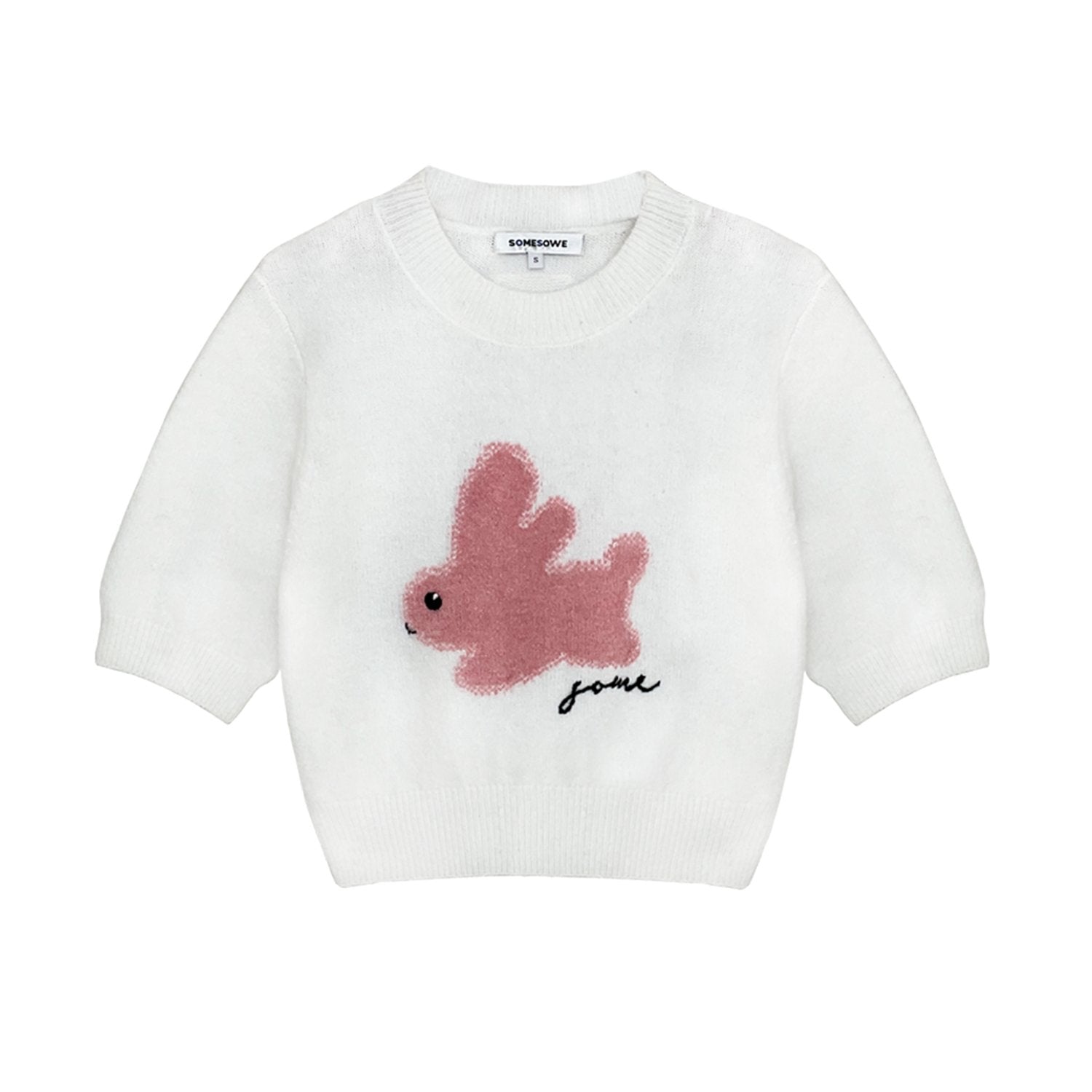 White Bunny Short Sleeve Knitted Sweater