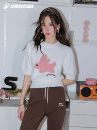 SOMESOWE White Bunny Short Sleeve Knitted Sweater | MADA IN CHINA