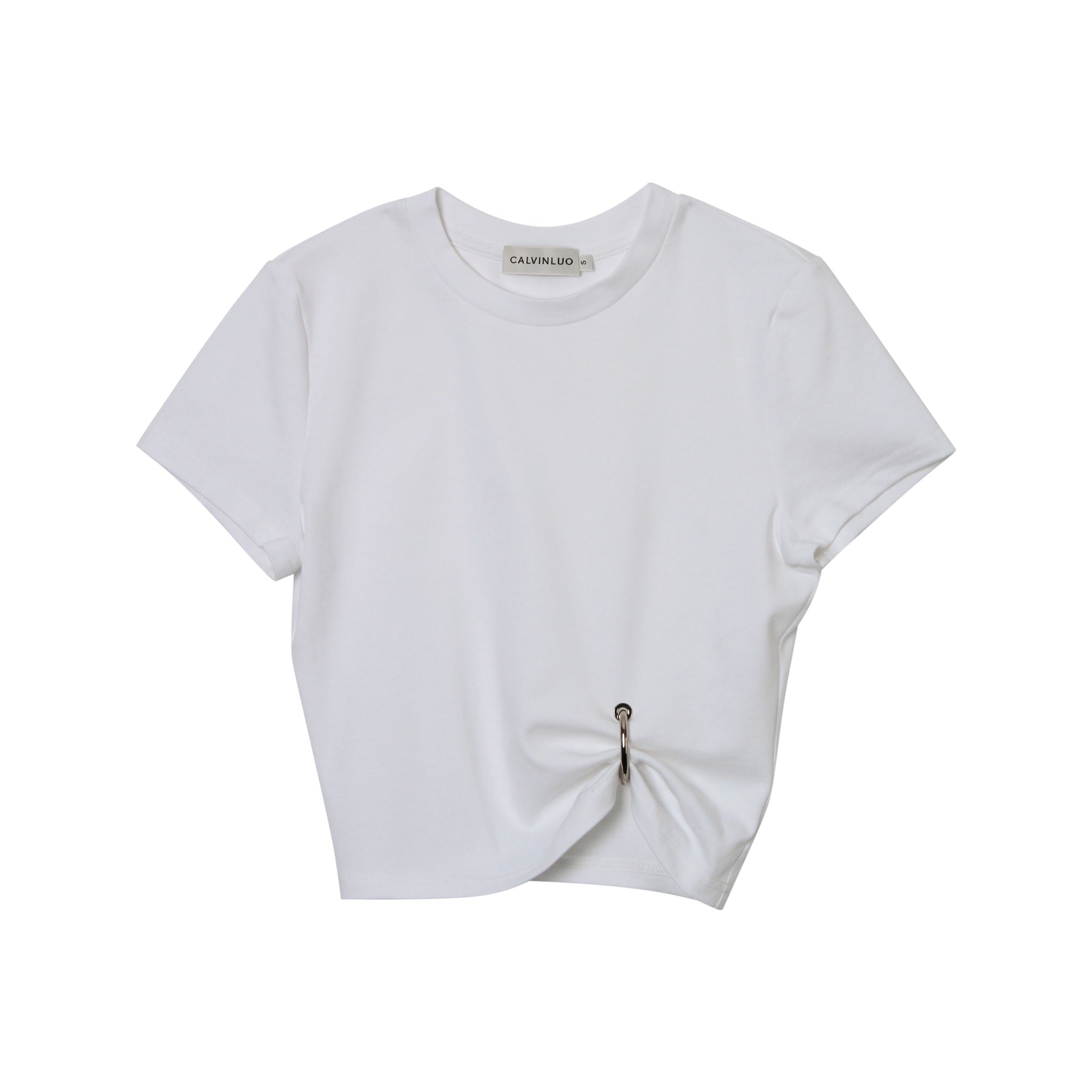 CALVIN LUO White Button Knotted Metal Ring T-shirt | MADA IN CHINA