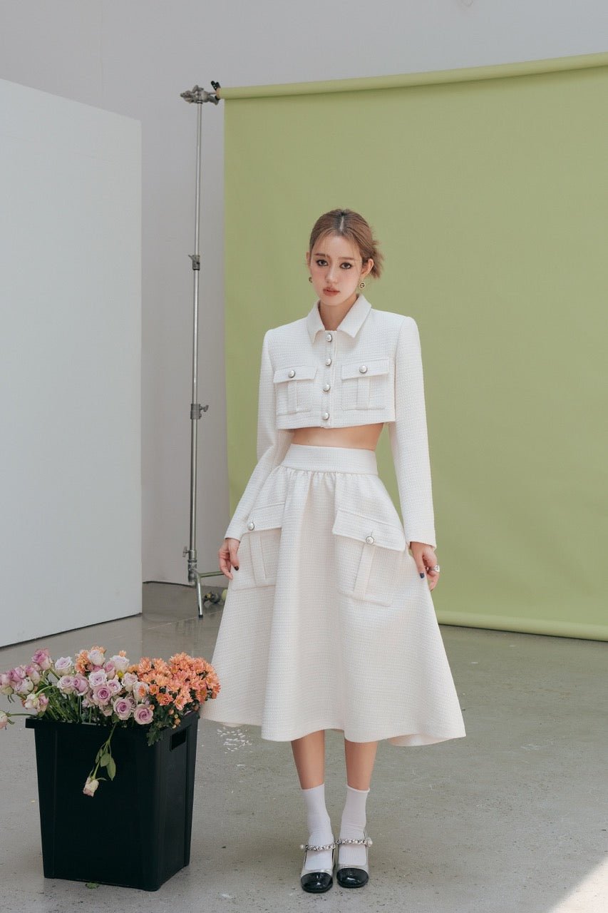 DIANA VEVINA White Check Pearl Button Skirt | MADA IN CHINA