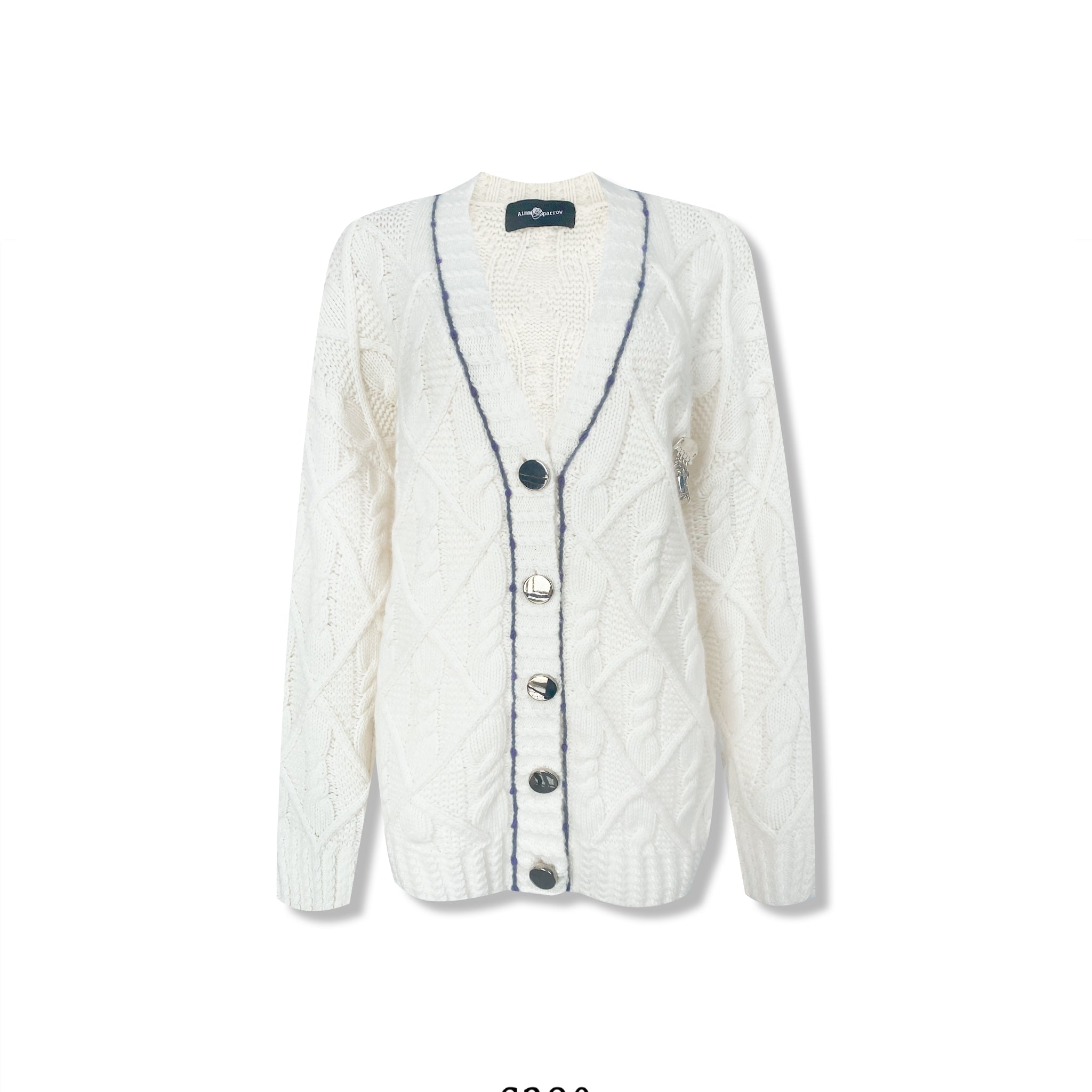 AIMME SPARROW White Clip Embellished Cardigan | MADA IN CHINA
