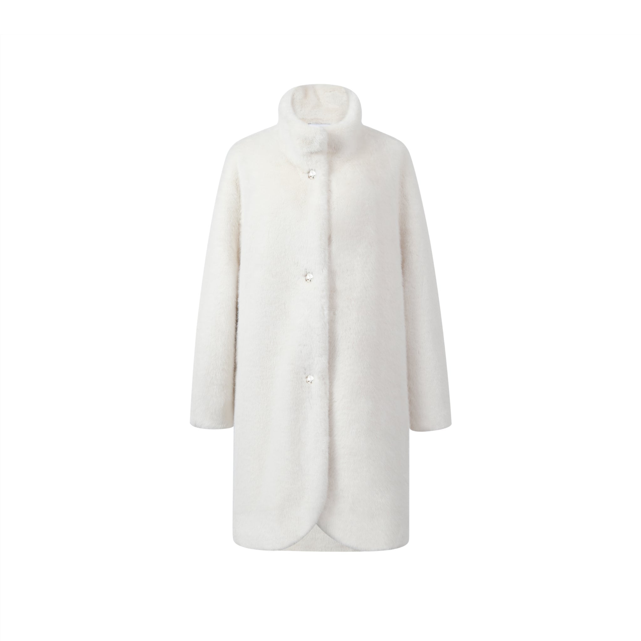 THREE QUARTERS White Collar Faux Mink Long Jacket | MADA IN CHINA