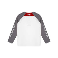 UNAWARES White Color-block Patchwork Reflective Logo Print Long Sleeve Top | MADA IN CHINA
