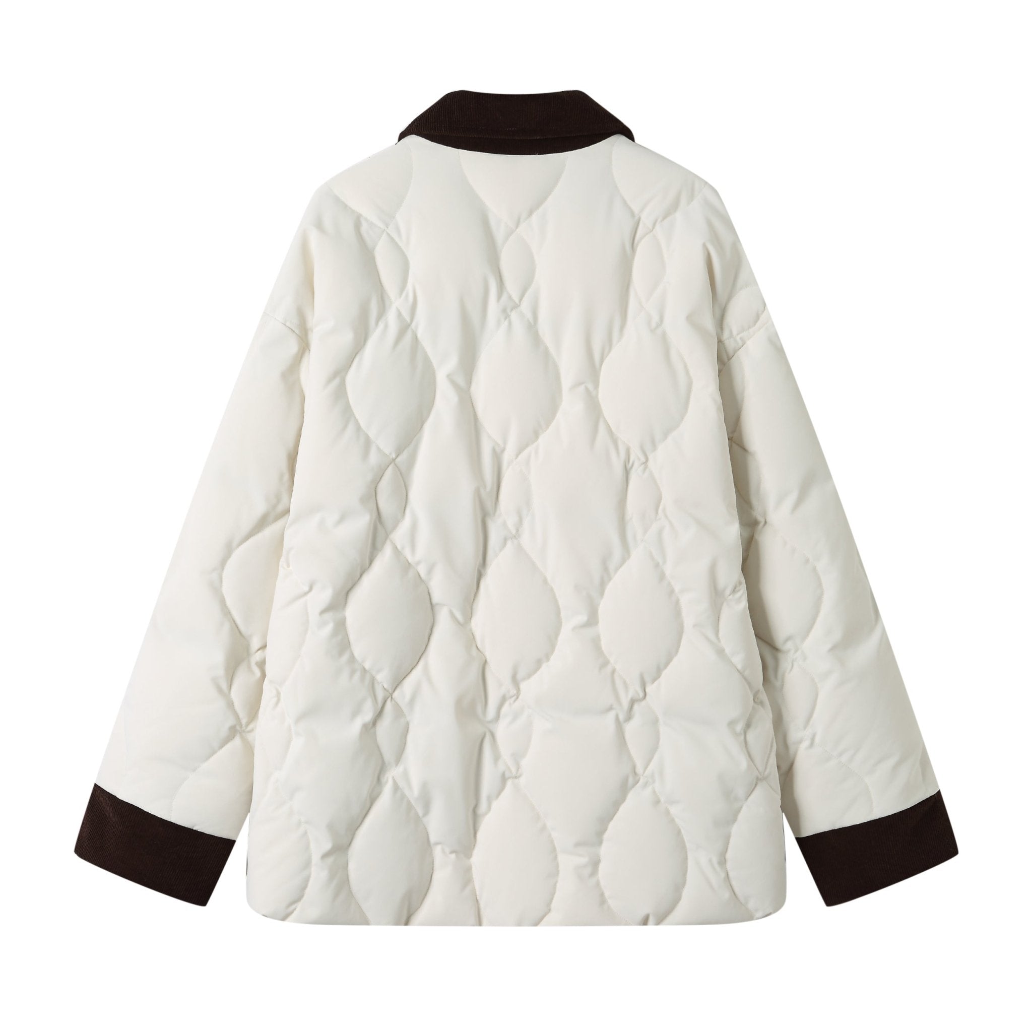 ANDREA MARTIN White Corduroy Patchwork Down Jacket | MADA IN CHINA