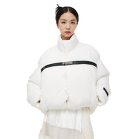 UNAWARES White Customized Bolt Buckle Geometric Contrasting Down Jacket | MADA IN CHINA