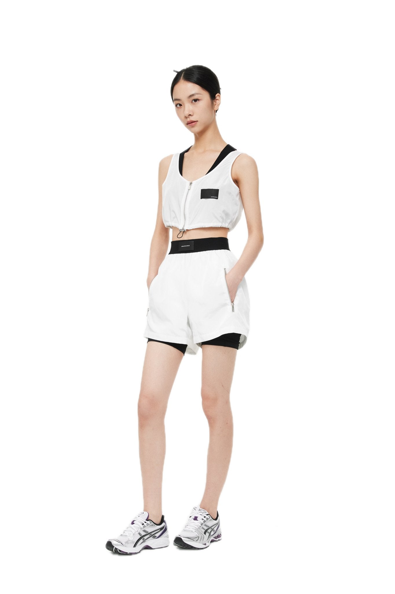 UNAWARES White Customized Inverted Triangle Logo Drawstring Tank Top | MADA IN CHINA