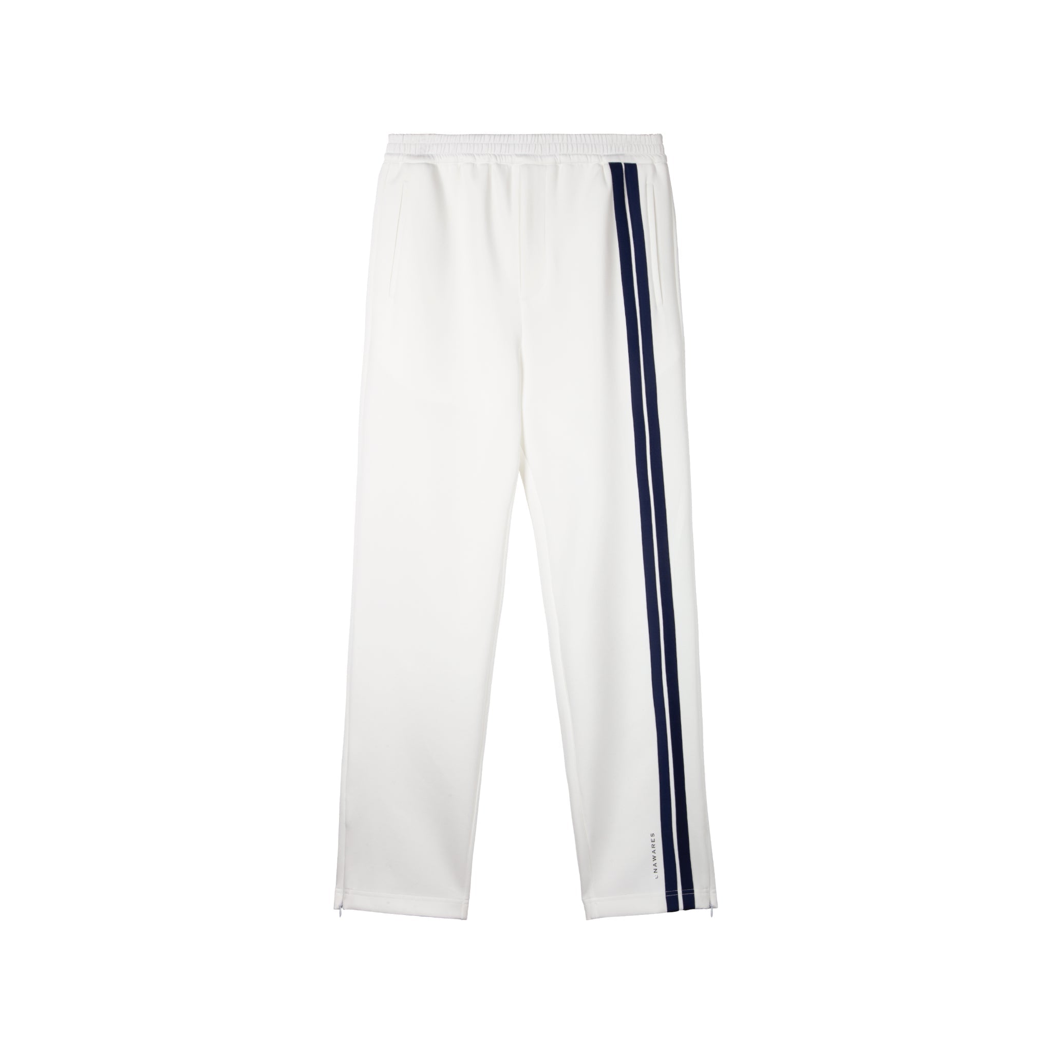UNAWARES White Customized Silver Print with White Striped Sports Pants | MADA IN CHINA