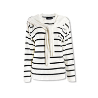 AIMME SPARROW White Embroidered Logo Stripe Sweater | MADA IN CHINA