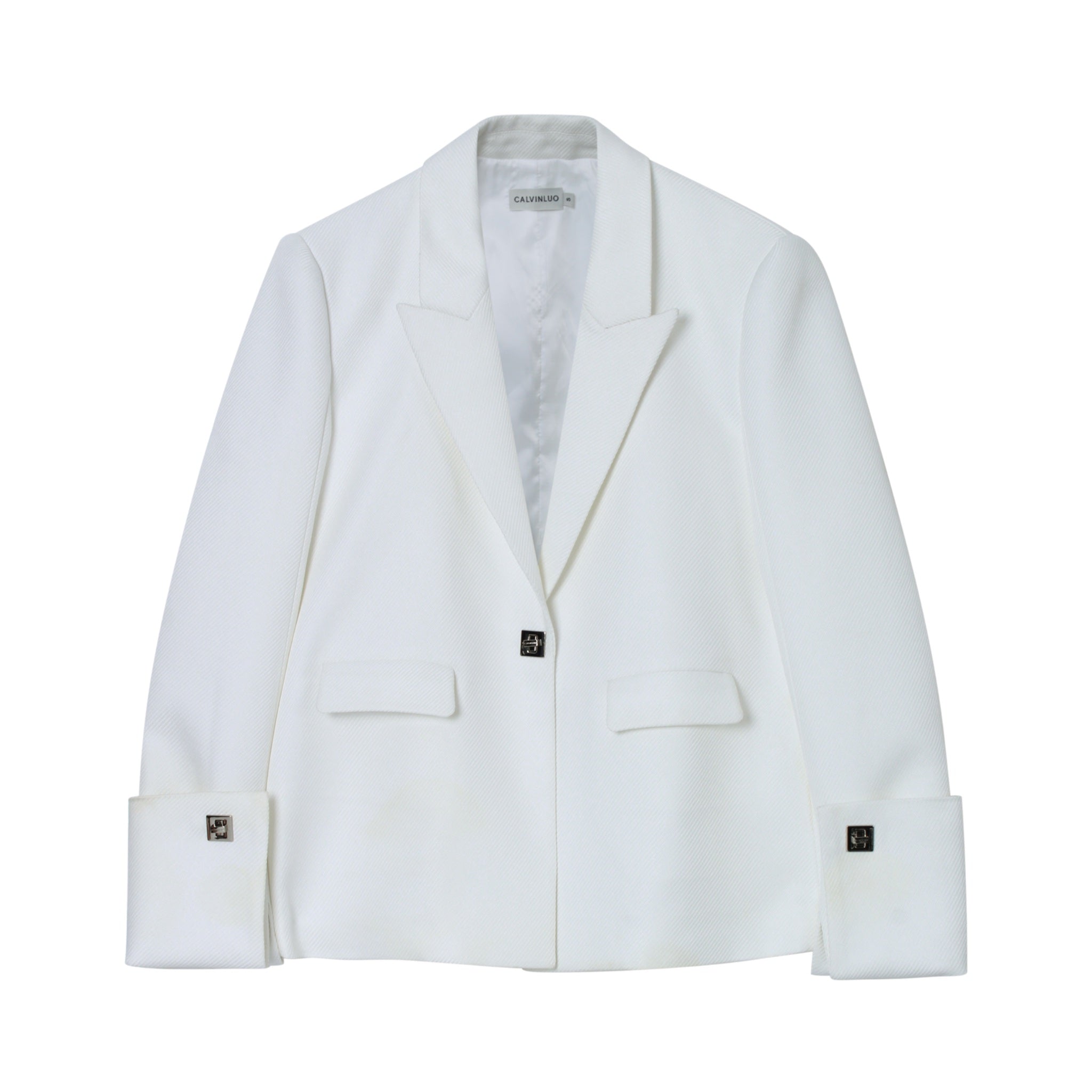 CALVIN LUO White Flap-Sleeve Twist-Lock Suit | MADA IN CHINA