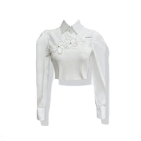 AIMME SPARROW White Flower Bubble Sleeve Shirt | MADA IN CHINA