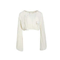 DIANA VEVINA White Flower Cropped Knitted Sweatshirt | MADA IN CHINA