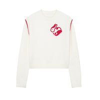 SOMESOWE White Fluffy Sweater With Red Rabbit Embroider | MADA IN CHINA