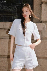 AIMME SPARROW White Fragrance Love diamond Short-Sleeved Jacket | MADA IN CHINA