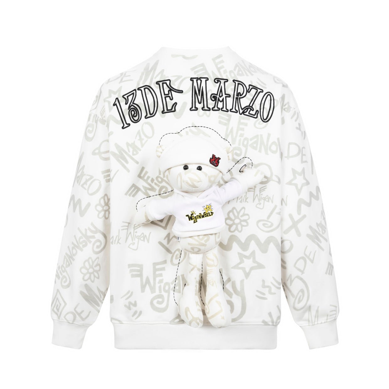 13 DE MARZO White Full Print Flocked Sweatshirt | MADA IN CHINA