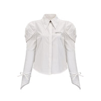 ARTE PURA White Hollow Pleated Horseshoe Sleeve Shirt | MADA IN CHINA