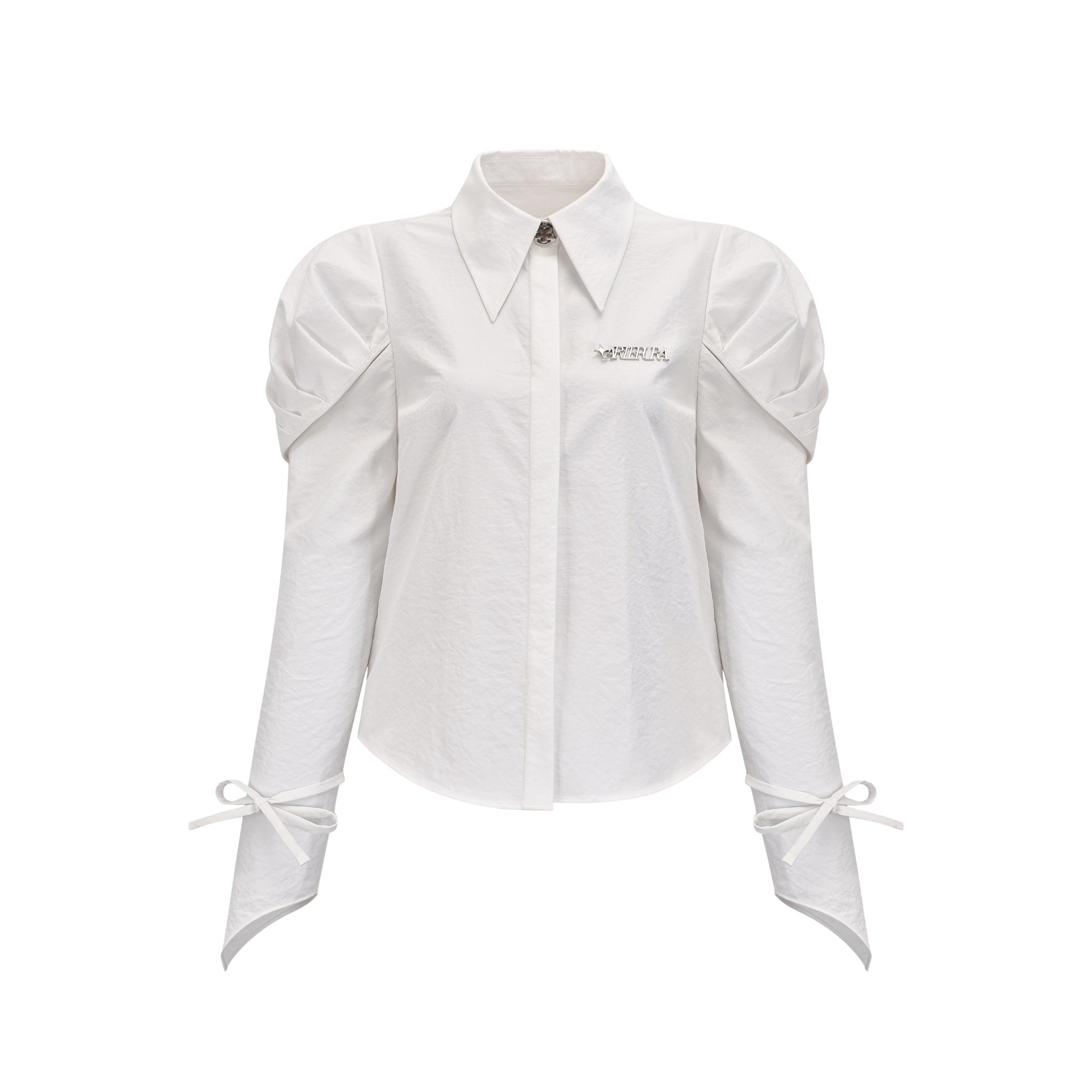 ARTE PURA White Hollow Pleated Horseshoe Sleeve Shirt | MADA IN CHINA